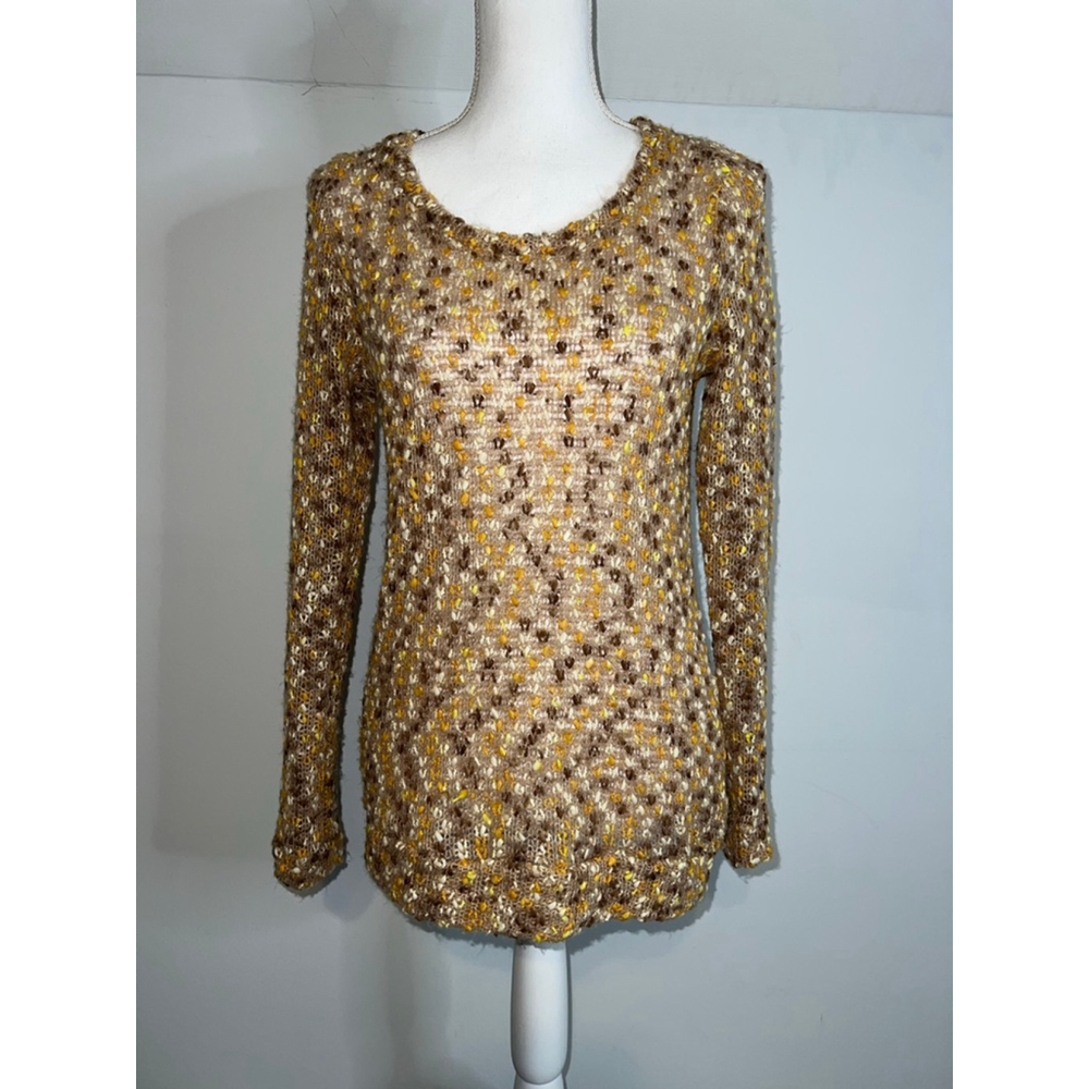 Women's Brown Yellow Knit Sweater M Open Back